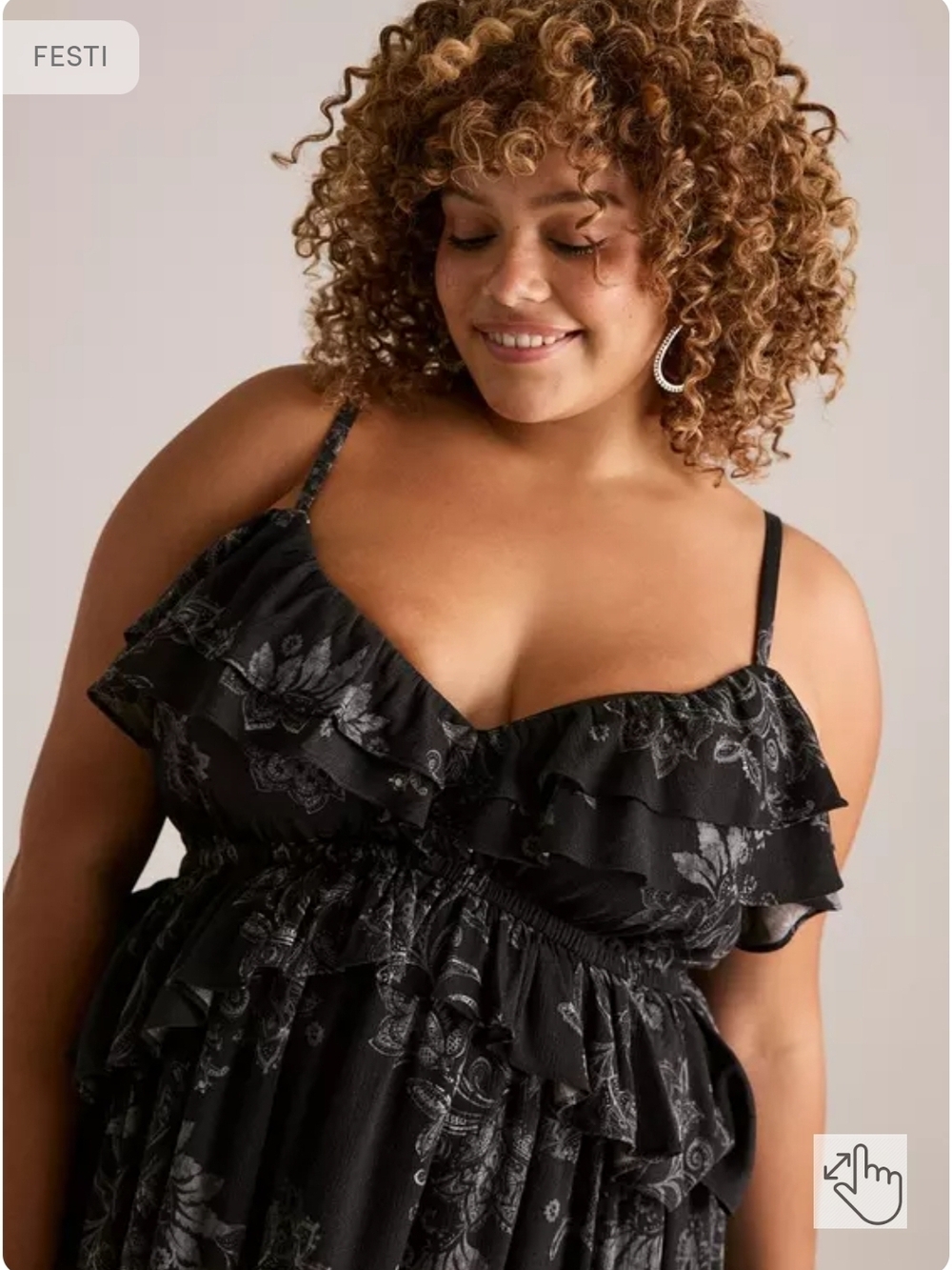 FESTI Plus Size Black Floral Ruffle Tiered Maxi Dress - Picture 4 of 6